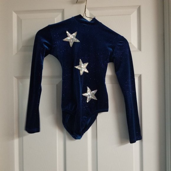 Blue Sparkly Star Jazz Costume Bodysuit - Picture 1 of 3